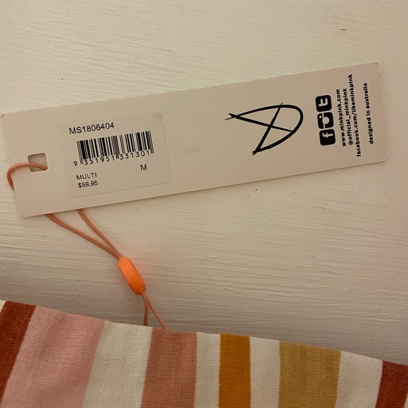 Minkpink Swim - Pink and Tan Striped Linen Bandeau Top NWT - Picture 4 of 4